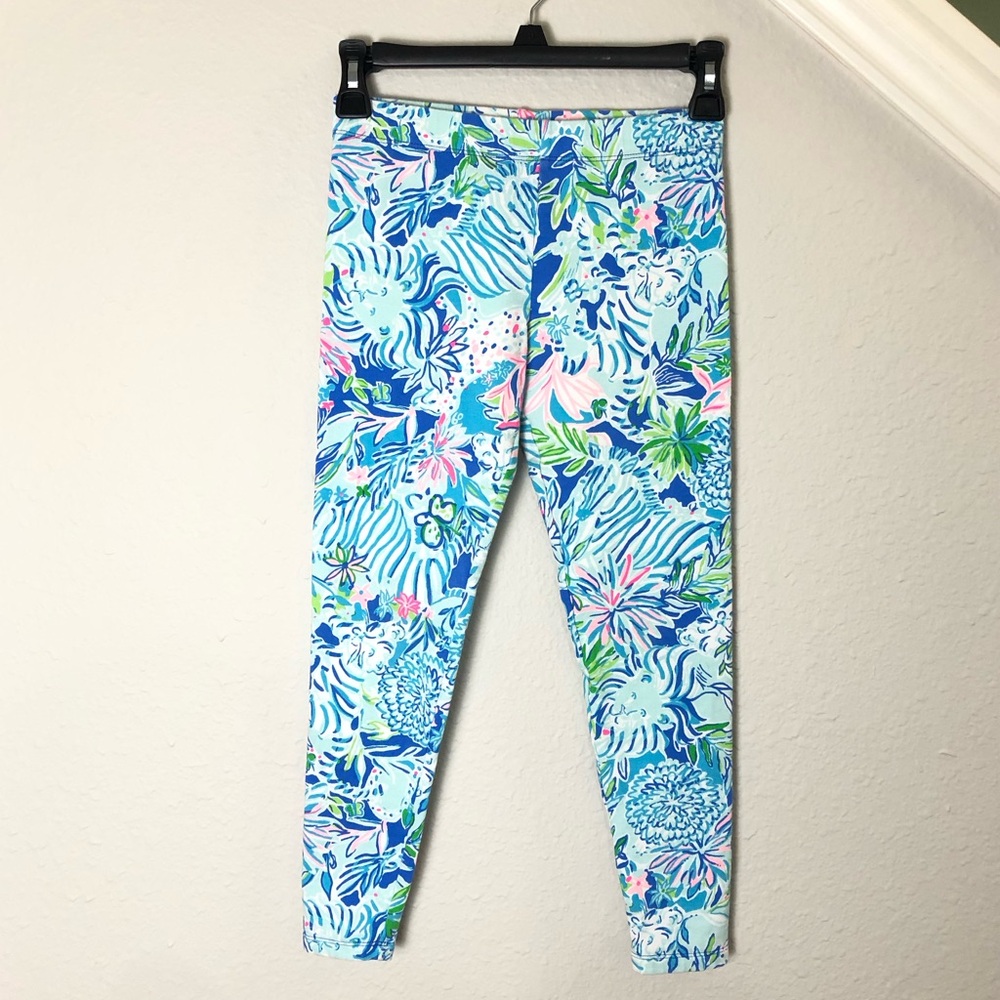 Lilly Pulitzer mini Donna pants coastal blue lion print leggings size L 8-10